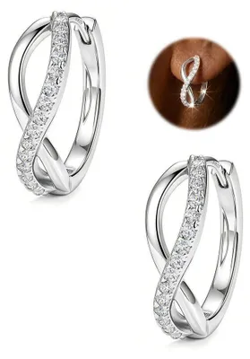 Produktbild von Creolen Silber 925 Damen 18mm Infinity Zirkonia Hypoallergen Leicht Wasserfest Geschenkbox