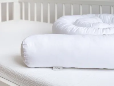 Produktbild von 400 cm Nestchenschlange 100% WEIß Baumwolle Multifunktion PREMIUM Bettschlange Zierkissen Bettrolle Dekokissen Zugluftstopper Top GESCHENK