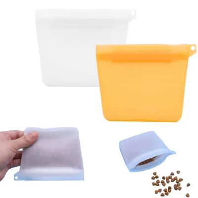 Image de Lot de 2 sacs de nourriture pour chien, imperméables, portables, en silicone, orange et blanc