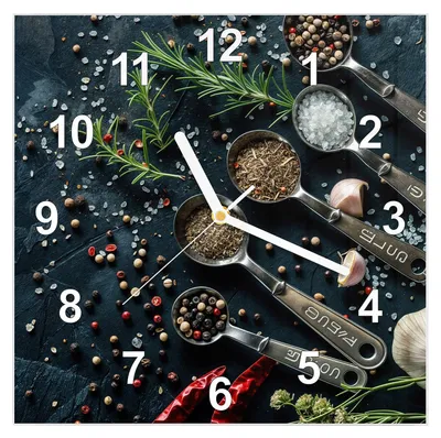 Produktbild von Wanduhr aus Glas mit Motiv Kräutersammlung- 30 x 30 cm - inkl. Aufhängesystem