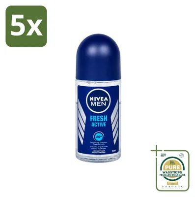 Imagen del producto de 5 unidades de antitranspirante roll-on NIVEA MEN Fresh Active, 50 ml - Paquete ahorro - 5 unidades