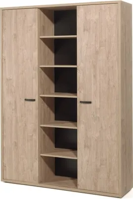Image de Meuble de rangement de bureau à 2 portes et étagères, en chêne doré, de la collection DEPÉ