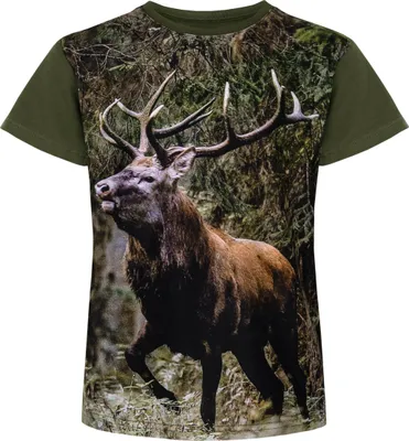 Produktbild von Wadera, Baumwoll T-Shirts Kinder Junge Mädchen, 122/128, Grün, mit Hirsch