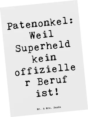 Produktbild von Mr. & Mrs. Panda Postkarte Spruch Patenonkel Superheld - Weiß - Geschenk, Patengeschenke, Grußkarte, Liebe, Fotokarte, Ansichtskarten, Patenschaft, Geschenke, einzelkarte