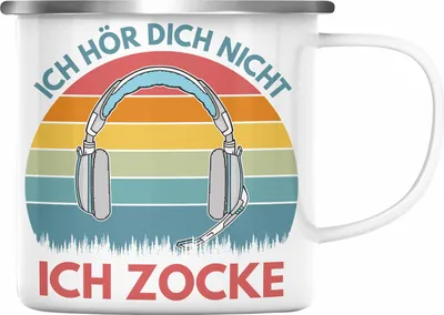 Produktbild von Trendation - Zocker Emaille Tasse Geschenk Ich Höre Dich Nicht Ich Zocke Gamer Geschenkidee (Silber)