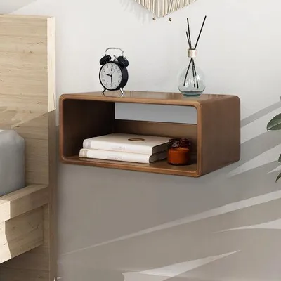 Productafbeelding van Nachtkastje, wandmontage - Grenenhout, bruin, 43 x 19 x 25 cm
