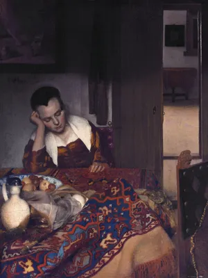 Produktbild von Johannes Vermeer Kunstdruck Bild - Schlafendes Mädchen, 1656-1664 (80 x 60 cm)