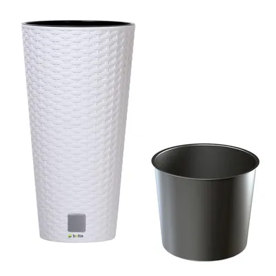 Obrázok produktu pre Květináč Ratan vzhled Biely Okrúhly Vysoký 76,3 cm kapacita 64 L Komolý Kužel plast