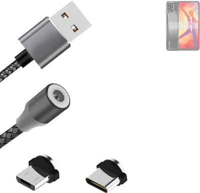 Produktbild von K-S-Trade Hochwertiges Magnet-Lade-kabel Sync-Kabel Daten-Kabel für Lava Yuva Pro mit USB-Typ-C-Anschluss und Micro-USB-Anschluss 2A bis zu 480mbps