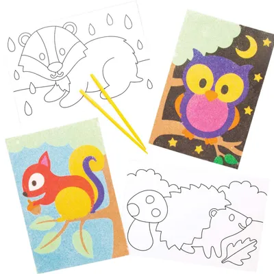 Produktbild von Sandbild Bastelset Sandkunst - 8 Designs - 19 x 13 cm - Waldtiere - Selbstklebend
