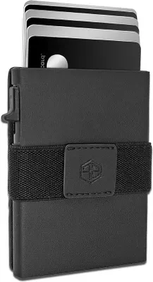 Produktbild von Famanu Kartenetui mit Münzfach - RFID-Schutz - 10-12 Karten - Kreditkartenhalter - Geldbörse - Smart Wallet Schwarz