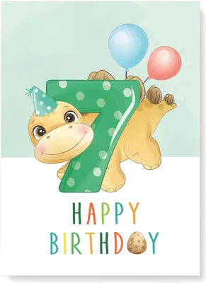 Produktbild von Friendly Fox Geburtstagskarte für Kinder, 7. Geburtstag, Dino Glückwunschkarte zum Kinder Geburtstag, A5 Happy Birthday Karte mit Umschlag