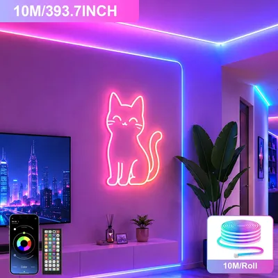Obrázok produktu pre RGB LED pásik – neon efekt – 10 metrov – ovládanie cez aplikáciu a diaľkovým ovládačom – synchronizácia s hudbou – časovač – flexibilný a strihateľný – vodotesný (IP65)