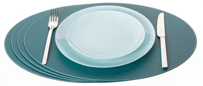 Platzsets oval aus recyceltem Leder, 4 Stück, 45,7 x 33 cm, petroleumgrün