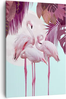 Produktbild von Bild auf Leinwand - Leinwandbild - Einteilig - Flamingos Palmen Mond - 70x100cm - Wand Bild - Wanddeko - Wandbilder - Leinwanddruck - Wanddekoration - Leinwand bilder - Wandbild - PA70x100-4598