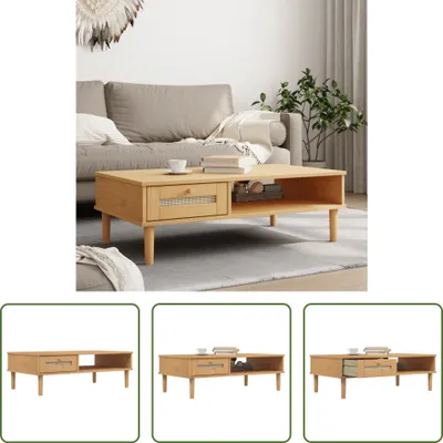 Zdjęcie produktu dla The Living Store Stolik kawowy SENJA rattan brązowy 100x55x33 cm drewno sosnowe