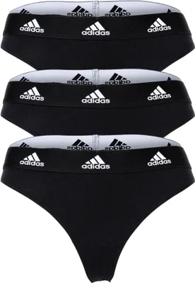 Produktbild von adidas Damen Strings, 3er Pack - Thong 3PK, Unterwäsche, Baumwolle Stretch, Logo, uni Schwarz XL
