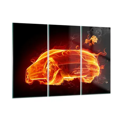 Produktbild von Bilder auf glas - Auto Feuer Illustration - 165x110cm - Glasbilder - Wandbilder - Kunstdruck - zum Aufhängen bereit - Wanddekoration aus Glas - Glas Bilder - Wandbild auf Glas - GCE165x110-0204