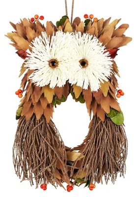 Handgefertigter Herbstkranz mit Eulen, 35 cm, mit Beeren und Blättern