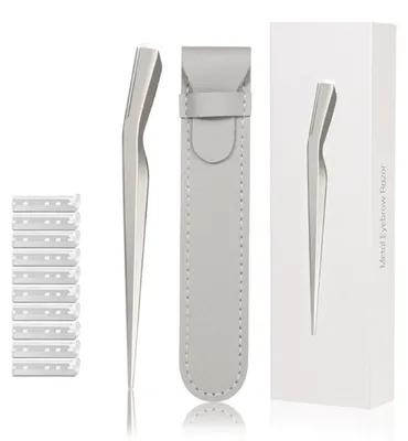 Produktbild von INF Edelstahl Augenbrauenrasierer 15.1cm mit 10 Klingen, Etui für Zuhause