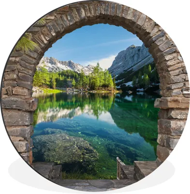 Produktbild von MuchoWow® Aluminium Wandkreis Aussicht - Berg - Landschaft - Wasser Ø 60 cm Wanddeko Modern Wohnzimmer - Wand Kreis - Wandbild - Schlafzimmer - Aluminium Bild - Kinderzimmer - Wohnzimmer Dekoration - Wandschmuck