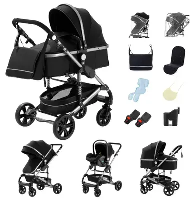 Productafbeelding van Babywagen, lichtgewicht frame, eenvoudig opvouwmechanisme, volledig zwart