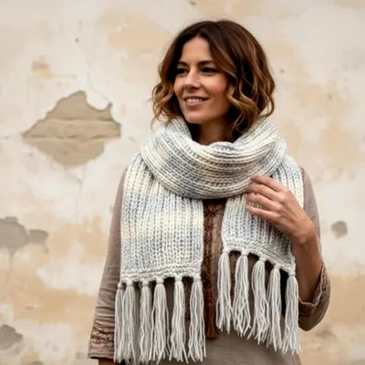 Produktbild von Handgestrickter Schal aus Schurwolle, Bunter Wollschal, Herren/Damen, 200 x 20 cm