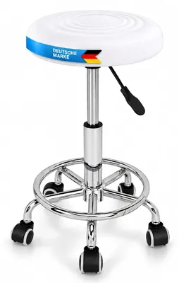 Produktbild von Ergonomischer Rollhocker Weiß aus Kunstleder - Höhenverstellbarer Arbeitshocker (47-63 cm) Drehhocker für Praxis, Büro & Kosmetikstudio