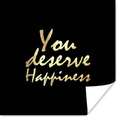 Produktbild von MuchoWow® Poster Zitate - Glücklich - Gold - Schwarz 50x50 cm - Wohnzimmerdekoration