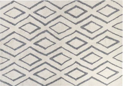 Produktbild von BELIANI Teppich Weiß / Blau Baumwolle 160 x 230 cm Rechteckig Geometrisches Muster Boho Fußbodenheizug Geeignet Wohnzimmer Schlafzimmer Esszimmer Flur