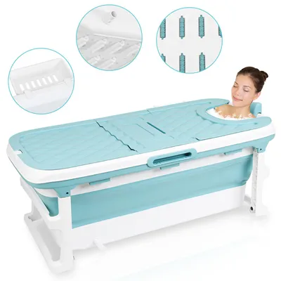 Immagine prodotto di Vasca da bagno pieghevole per adulti, con coperchio e tubo di scarico, vasca pieghevole da 149 cm per il bagno