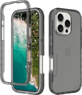 Image de Coque pour iPhone 16 Pro, coque hybride transparente, coque TPU résistante, coque antichoc grise