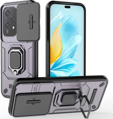 Obrázek produktu pro Pouzdro pro Honor 200 Lite dvouvrstvé pouzdro s posuvnou ochranou kamery a držákem prstenu, stojánek Fialová