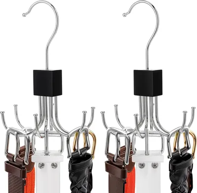 Obrázek produktu pro Držák na opasek (2 kusy), otočný kovový organizér na opasek o 360°, prostorově úsporný držák na kravaty a šály do šatníku