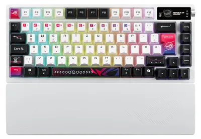 Produktbild von ASUS ROG Azoth X, Verkabelt & Kabellos, USB + RF Wireless + Bluetooth, Mechanischer Switch, QWERTZ, RGB-LED, Weiß