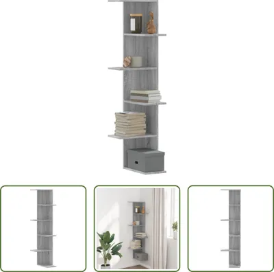 Produktbild von The Living Store Wand-Eckregal Grau Sonoma 36,5x36,5x140 cm Holzwerkstoff
