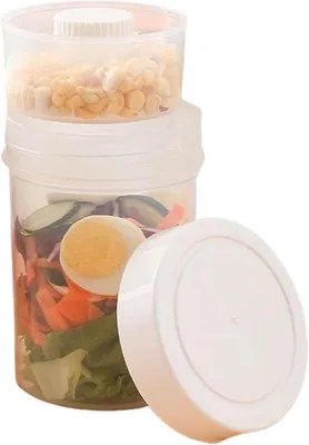 Productafbeelding van Waterdichte picknickcontainer - 750 ml - 10x9x14,5 cm - Waterdicht - Verdeelsysteem voor nat en droog