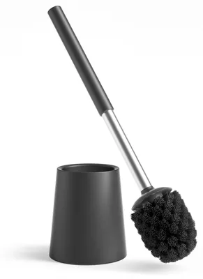 Image de Brosse de toilettes en acier inoxydable 304 avec support – Ensemble de brosse de toilettes inoxydable, sur pied, hygiénique et durable, tête de brosse remplaçable (noir mat)