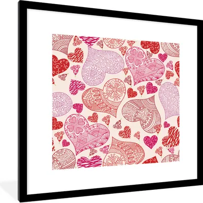 Produktbild von MuchoWow® Gerahmtes Poster Eine Illustration mit rosa und roten Herzen 40x40 cm - Poster mit Schwarzem Bilderrahmen Wandposter Rahmen Foto Bilder - Poster - Plakat im Rahmen