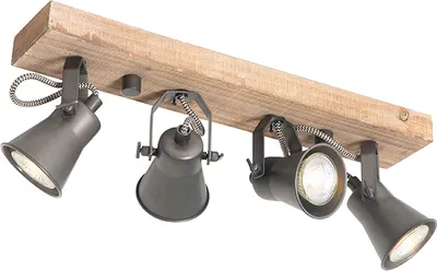 Produktbild von QAZQA - Landhaus I Vintage Ländliche Deckenlampe schwarz mit Holz 4-flammig Spotbalken-flammig - Jelle I Wohnzimmer I Schlafzimmer - Länglich - LED geeignet GU10