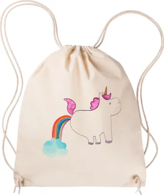 Produktbild von Mr. & Mrs. Panda Drawstring Bag Einhorn Pupsen - Transparent - Geschenk, Stoffbeutel, Regenbogen, Lustig, Unicorn, wander rucksack, festival tasche, Glitzer, Turnbeutel