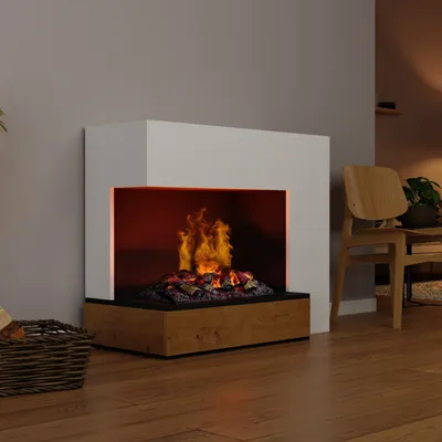 Produktbild von GLOW FIRE Elektrokamin 'Planck' | Wasserdampf Kamin mit OMC 500 inkl. Holz in weiß Linksoffen | HxBxT: 109x90x53cm