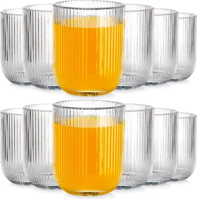 Obrázek produktu pro Vilde | Sada sklenic na pití - 12 kusů - Rýhované sklo - 250 ml - Sklenice na vodu - Sklenice na džusy