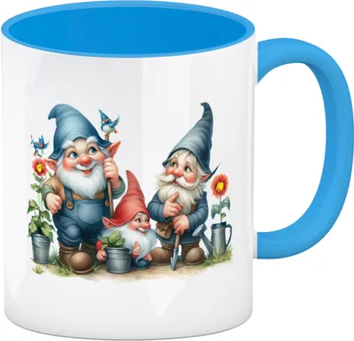 Produktbild von Gartenzwerge mit Zipfelmützen Kaffeebecher in hellblau
