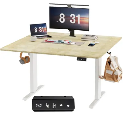 Immagine prodotto di Scrivania regolabile in altezza, elettrica - Piano di lavoro 100 x 60 cm - Scrivania autoportante bianca - Tavolo per computer, ideale per scrivere e giocare