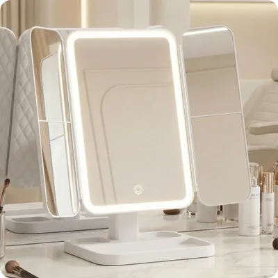 Zdjęcie produktu dla Lustro lusterko składane białe do makijażu make-up 22x17cm oświetlenie LED