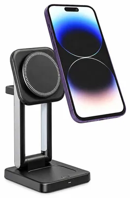 Produktbild von Kabellose 3-in-1 Ladestation mit Nachtlicht, faltbarer Wireless Charger für Smartphone, Kopfhörer und Smartwatch, Schwarz
