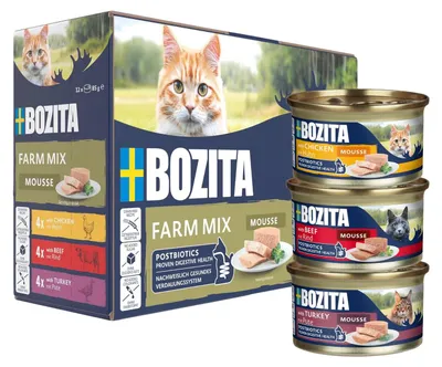 Produktbild von Bozita Cat Dose Mousse Mixed Farm 12x85g, Huhn, Rind, Türkei, 85 g, Getreidefrei