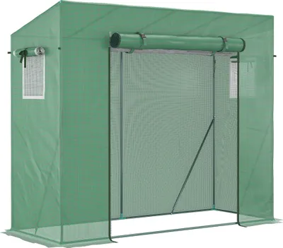 Image de Outsunny Serre de jardin PE, serre de balcon, bâche renforcée 140 g/m², châssis en acier, porte zippée enroulable, pour légumes plantes fleurs, intérieur et extérieur, 200 x 77 x 169 cm, vert