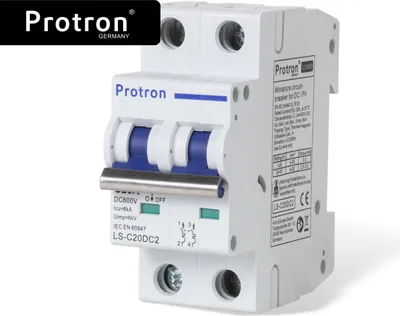 Produktbild von Protron DC Leitungsschutzschalter Sicherungsautomaten für Solar PV Photovoltaikanlagen polaritätsunabhängig 600V - LS-C20DC2 20A 2-polig, 0% MwSt.